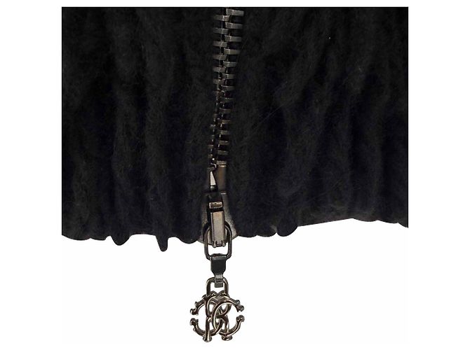 Roberto Cavalli Zip-Up Shearling-Jacke aus schwarzer Wolle - Ansicht 2