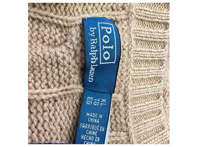 Polo Ralph Lauren V-Ausschnitt Strickpullover aus Camel-Wolle mit Zopfmuster Gelb Kamel - Ansicht 4