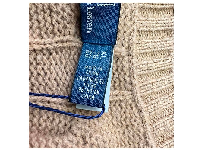 Polo Ralph Lauren V-Ausschnitt Strickpullover aus Camel-Wolle mit Zopfmuster Gelb Kamel - Ansicht 5