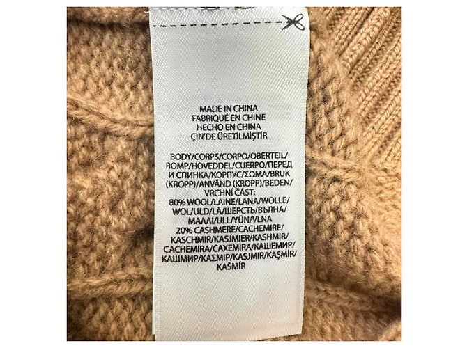 Polo Ralph Lauren V-Ausschnitt Strickpullover aus Camel-Wolle mit Zopfmuster Gelb Kamel - Ansicht 7