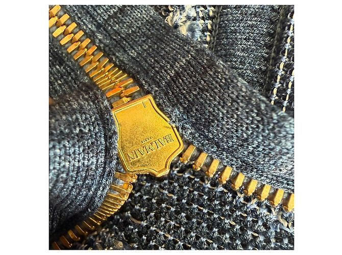 Mini abito Balmain con scollo a V a righe in viscosa blu Blu chiaro - vista 11