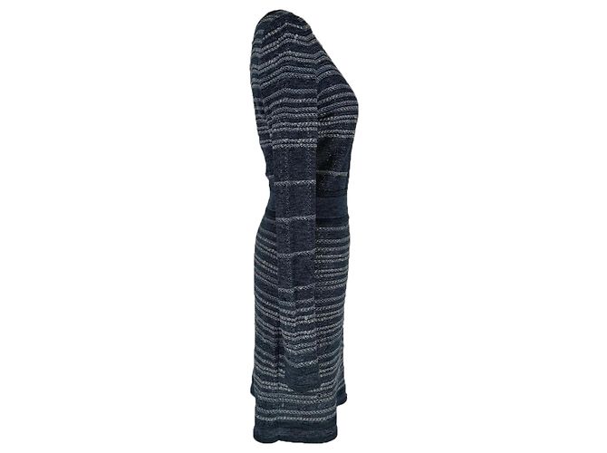 Mini abito Balmain con scollo a V a righe in viscosa blu Blu chiaro - vista 3
