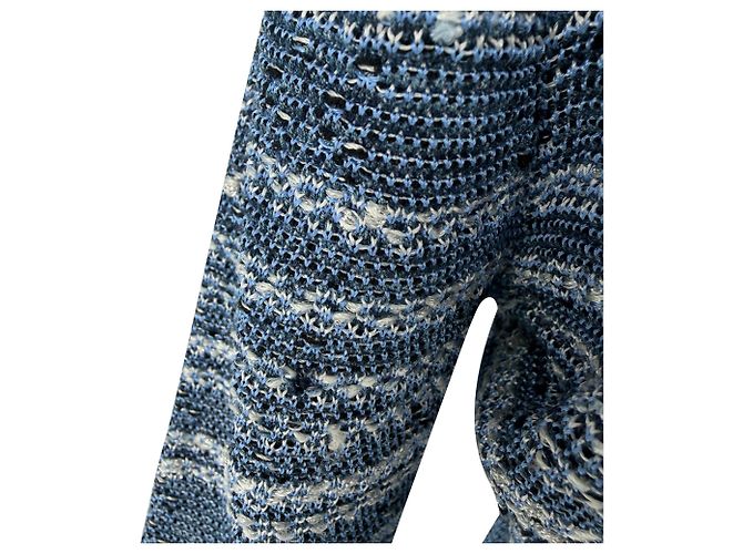 Mini abito Balmain con scollo a V a righe in viscosa blu Blu chiaro - vista 5
