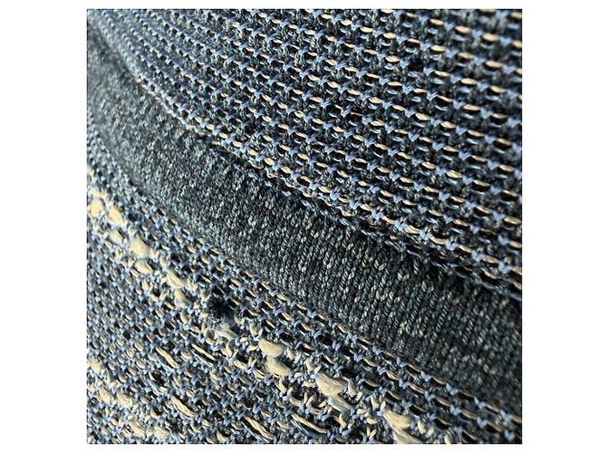 Mini abito Balmain con scollo a V a righe in viscosa blu Blu chiaro - vista 6