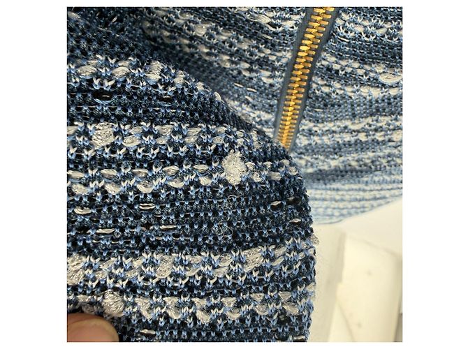 Mini abito Balmain con scollo a V a righe in viscosa blu Blu chiaro - vista 7