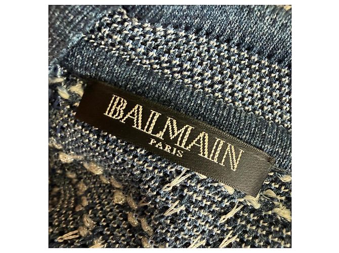 Mini abito Balmain con scollo a V a righe in viscosa blu Blu chiaro - vista 8