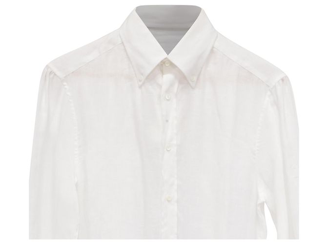 Camicia a Maniche Lunghe con Bottoni Brunello Cucinelli in Lino Bianco - vista 2