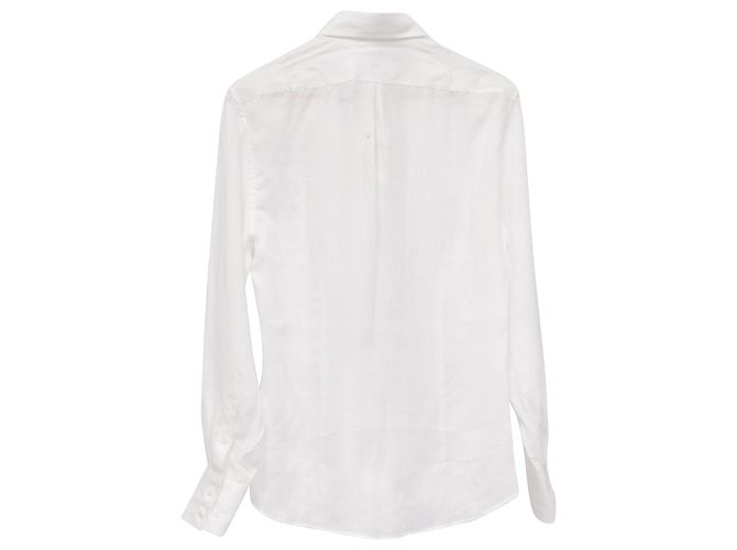 Camicia a Maniche Lunghe con Bottoni Brunello Cucinelli in Lino Bianco - vista 3
