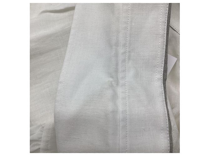 Camicia a Maniche Lunghe con Bottoni Brunello Cucinelli in Lino Bianco - vista 5