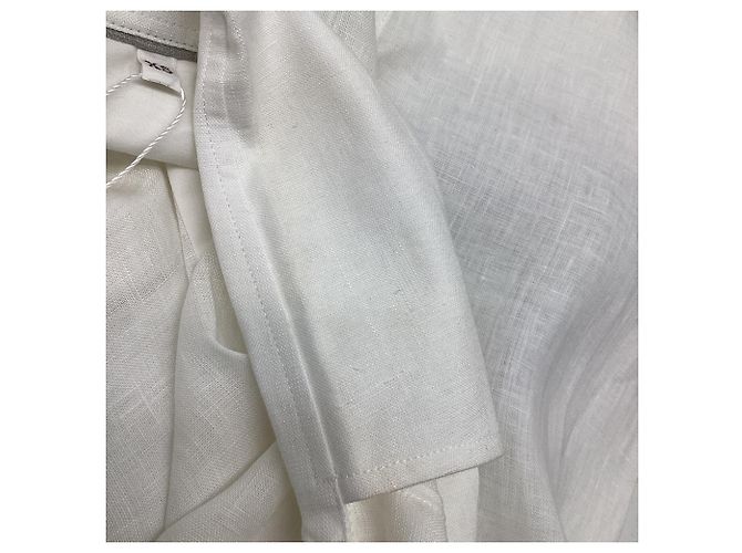 Camicia a Maniche Lunghe con Bottoni Brunello Cucinelli in Lino Bianco - vista 6
