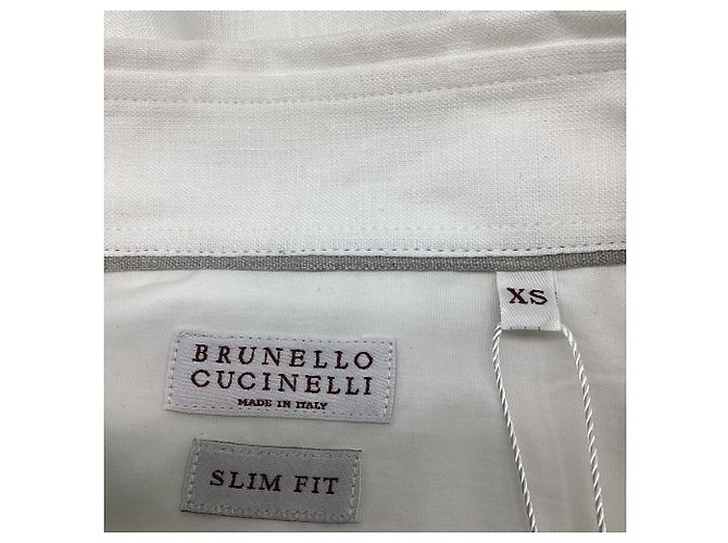 Camicia a Maniche Lunghe con Bottoni Brunello Cucinelli in Lino Bianco - vista 7