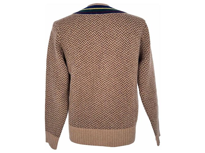 Polo Ralph Lauren V-Ausschnitt Pullover aus brauner Wolle - Ansicht 2