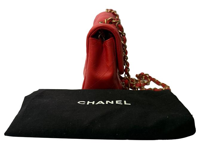 Timeless Borsa a tracolla Chanel Mini Classic Single Flap in pelle di agnello rossa Rosso Bordò - vista 5