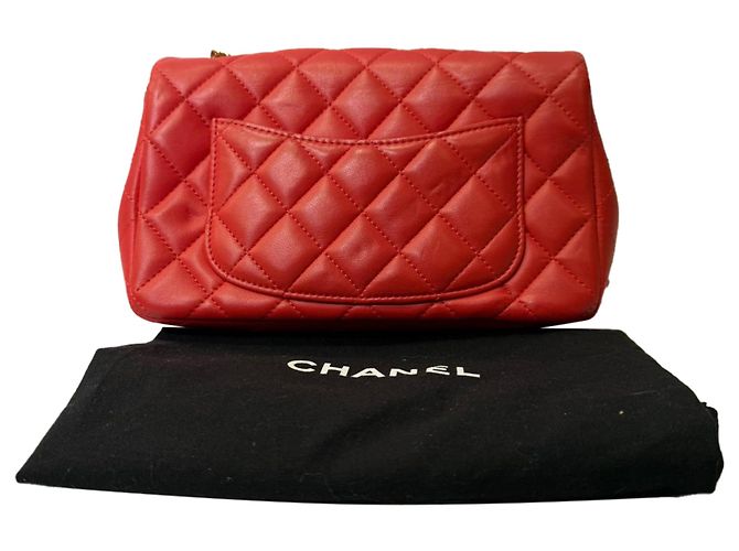 Timeless Borsa a tracolla Chanel Mini Classic Single Flap in pelle di agnello rossa Rosso Bordò - vista 6