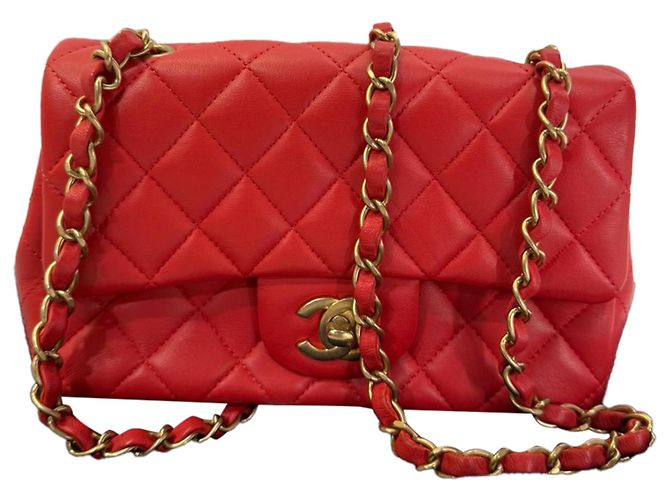 Timeless Borsa a tracolla Chanel Mini Classic Single Flap in pelle di agnello rossa Rosso Bordò - vista 8