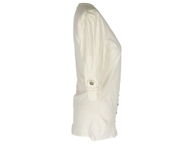 Camiseta de malha com decote em V e botões frontais Balmain em algodão bege Branco Cru - vista 2