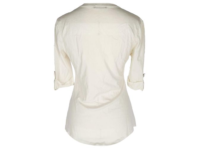 Camiseta de malha com decote em V e botões frontais Balmain em algodão bege Branco Cru - vista 3