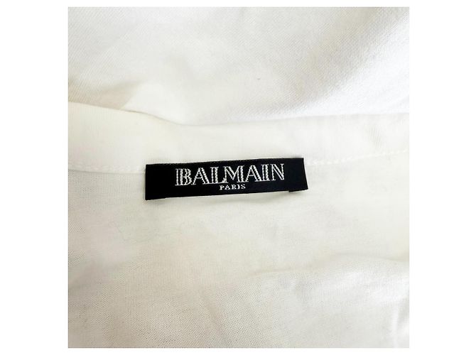 Camiseta de malha com decote em V e botões frontais Balmain em algodão bege Branco Cru - vista 5