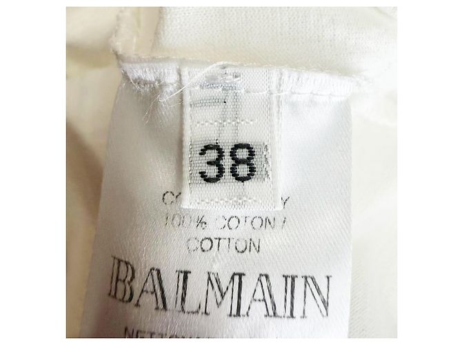 Camiseta de malha com decote em V e botões frontais Balmain em algodão bege Branco Cru - vista 6