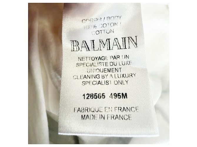 Camiseta de malha com decote em V e botões frontais Balmain em algodão bege Branco Cru - vista 7