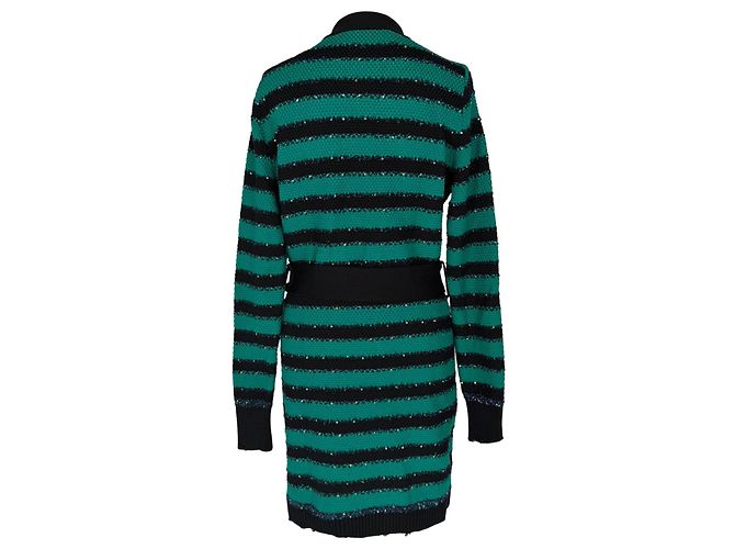 Balmain Gestreifter Cardigan mit langem Gürtel aus grüner Viskose - Ansicht 3