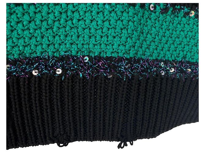 Balmain Gestreifter Cardigan mit langem Gürtel aus grüner Viskose - Ansicht 4