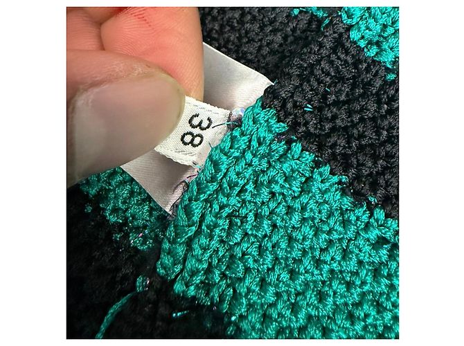 Balmain Gestreifter Cardigan mit langem Gürtel aus grüner Viskose - Ansicht 7