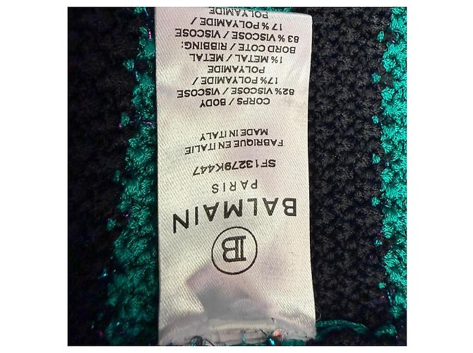 Balmain Gestreifter Cardigan mit langem Gürtel aus grüner Viskose - Ansicht 8