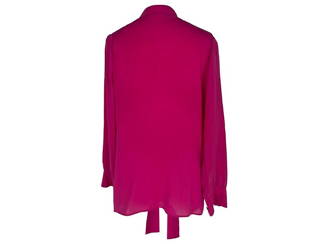 Gucci Button Down Bow Blouse in Pink Silk Brown - view 3