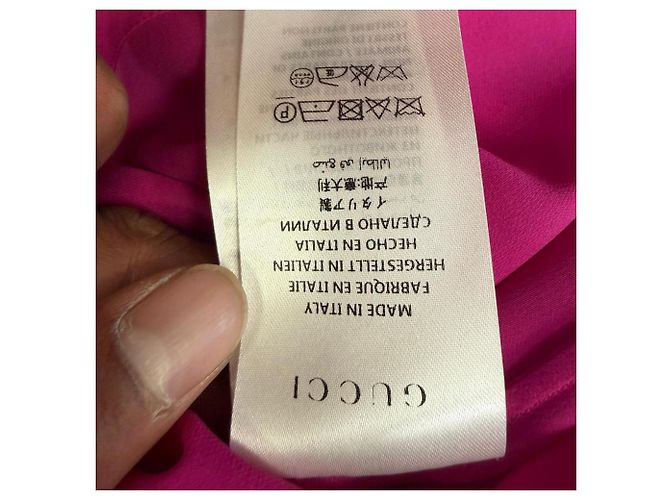 Gucci Button Down Bow Blouse in Pink Silk Brown - view 9