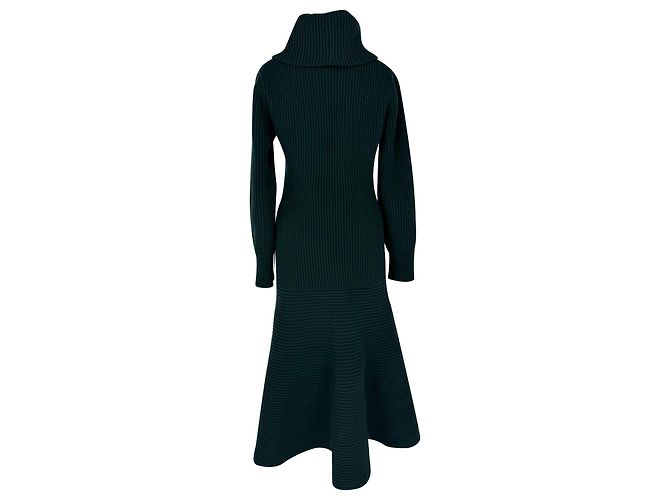 Vestido midi acanalado en lana verde Alexander McQueen - vista 3