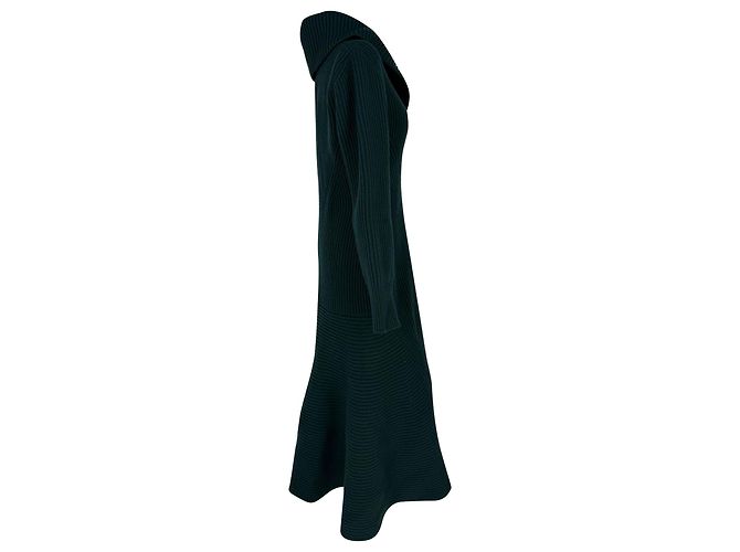 Vestido midi acanalado en lana verde Alexander McQueen - vista 7