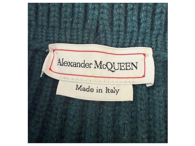 Vestido midi acanalado en lana verde Alexander McQueen - vista 9