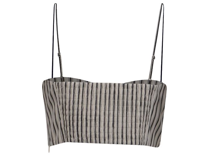 Top bustier corto a righe Theory in cotone bianco - vista 3