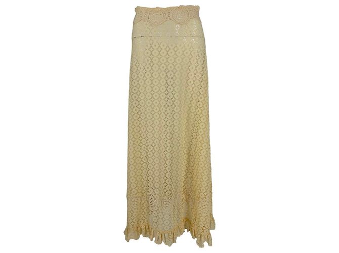 Falda midi de encaje Paco Rabanne en poliamida amarilla - vista 4