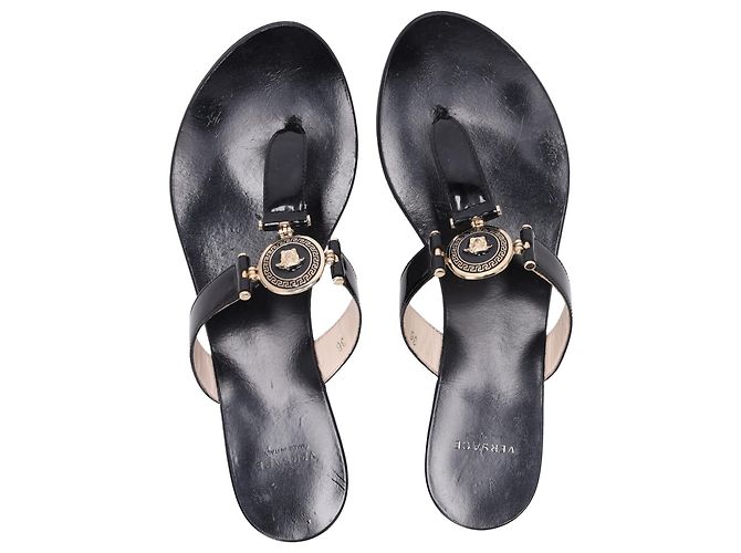 Sandali slide Versace Medusa Logo-Plaque in pelle nera Nero - vista 7
