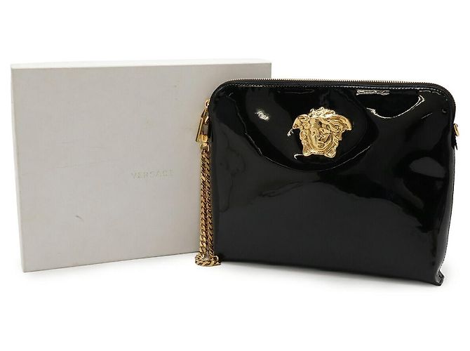 Clutch in pelle lucida Versace Nero - vista 8