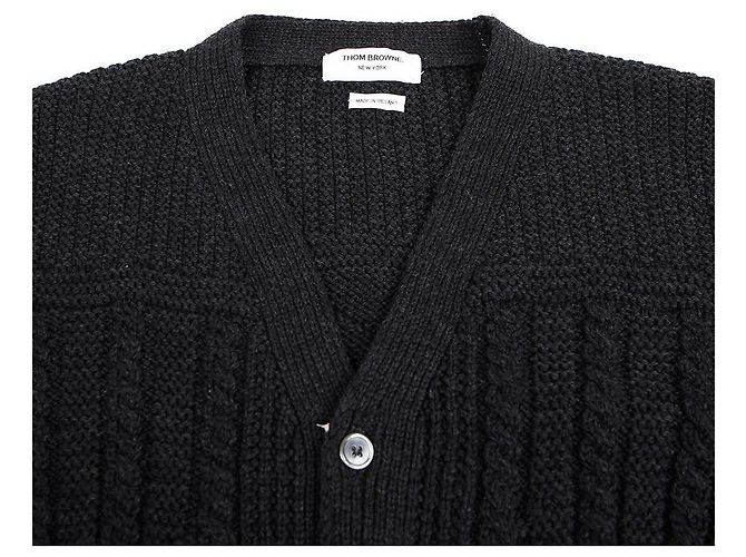 Thom Browne A-Linien Strickjacke mit Zopfmuster Braun - Ansicht 3