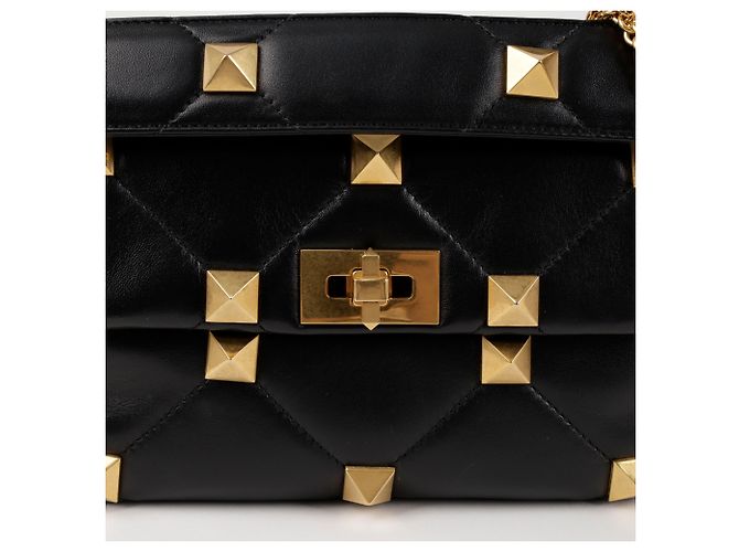 Valentino Borsa Tote e a Spalla in Pelle Grena Roman Stud Nera Nero - vista 2