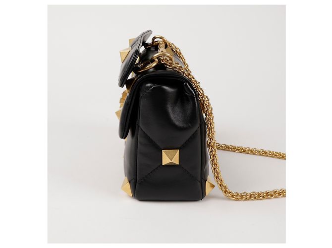 Valentino Borsa Tote e a Spalla in Pelle Grena Roman Stud Nera Nero - vista 3