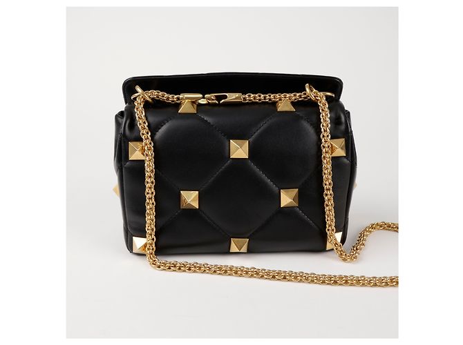 Valentino Borsa Tote e a Spalla in Pelle Grena Roman Stud Nera Nero - vista 4