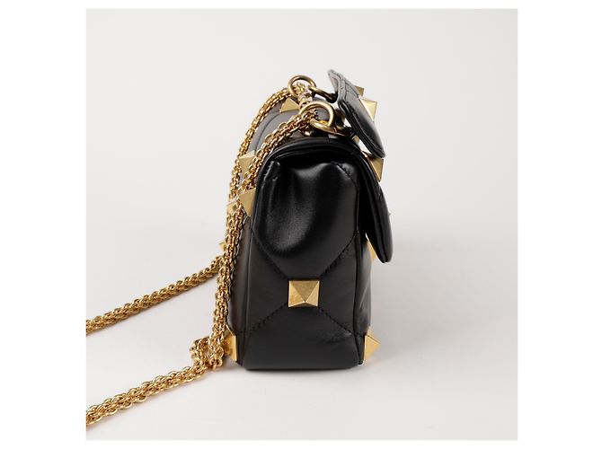 Valentino Borsa Tote e a Spalla in Pelle Grena Roman Stud Nera Nero - vista 5