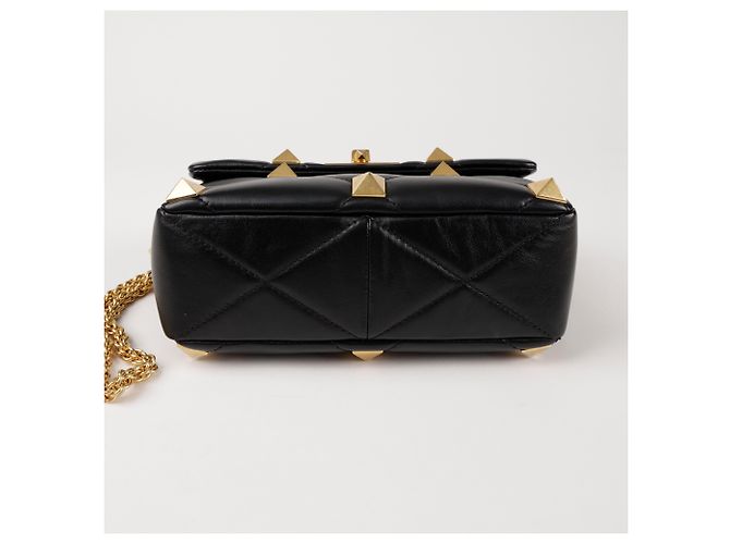 Valentino Borsa Tote e a Spalla in Pelle Grena Roman Stud Nera Nero - vista 6