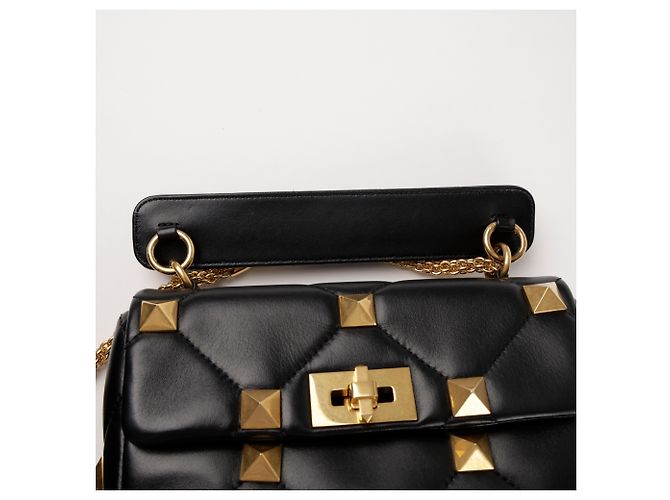 Valentino Borsa Tote e a Spalla in Pelle Grena Roman Stud Nera Nero - vista 8