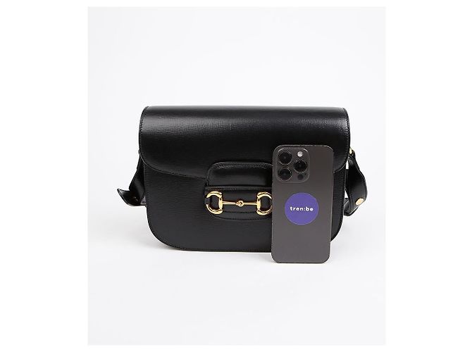 Horsebit 1955 Gucci Piccola borsa a tracolla in pelle Horsebit nera Nero - vista 7