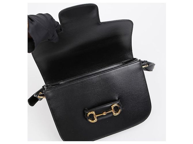 Horsebit 1955 Gucci Piccola borsa a tracolla in pelle Horsebit nera Nero - vista 8