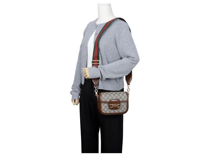 Horsebit 1955 Gucci Petit sac à bandoulière Horsebit GG Marron - vue 10