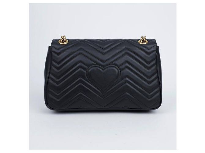 Gucci Borsa a tracolla GG Marmont Matelassé in pelle Medium con catena Nero - vista 3