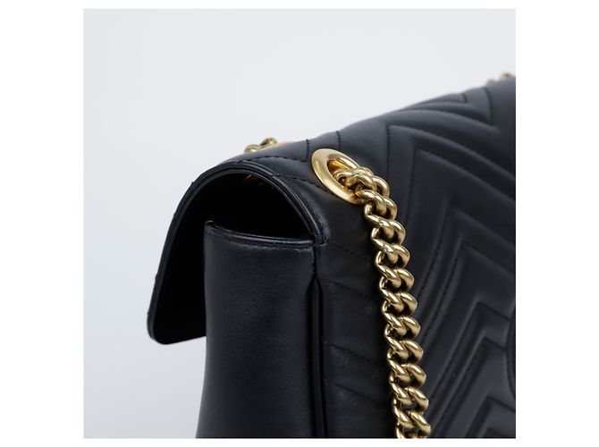 Gucci Borsa a tracolla GG Marmont Matelassé in pelle Medium con catena Nero - vista 7