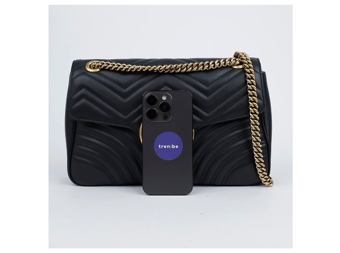 Gucci Borsa a tracolla GG Marmont Matelassé in pelle Medium con catena Nero - vista 9